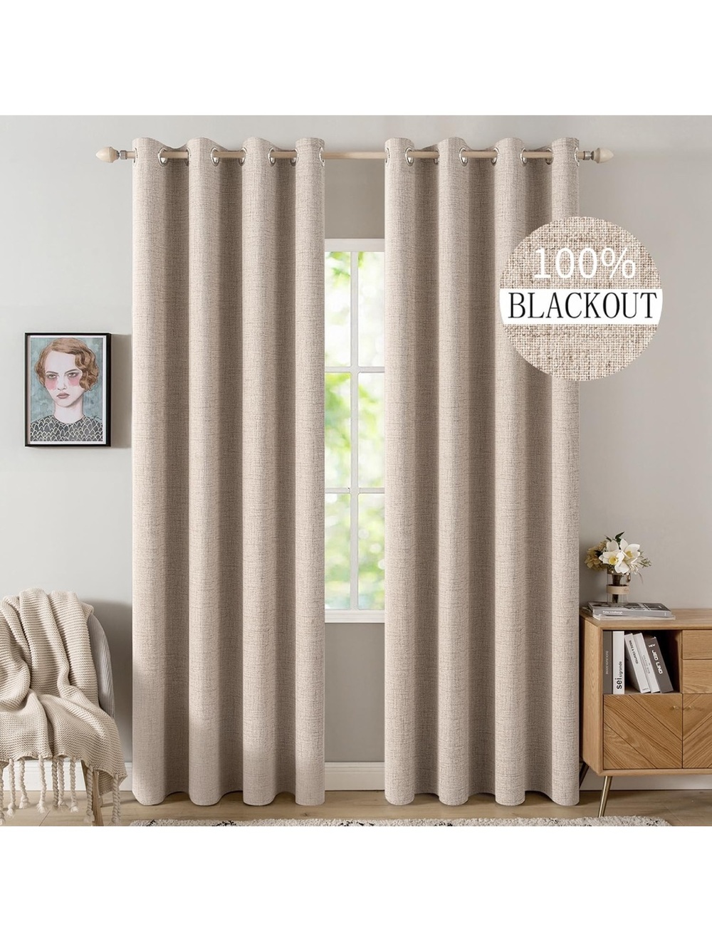 100% Blackout Beige Curtain Panels - Light-Filtering Home Accents